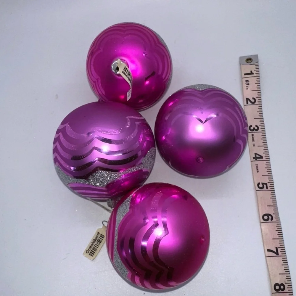 Vintage Crate&Barrel Pink Glass Christmas Ornaments Lot of 4 New Old Stock